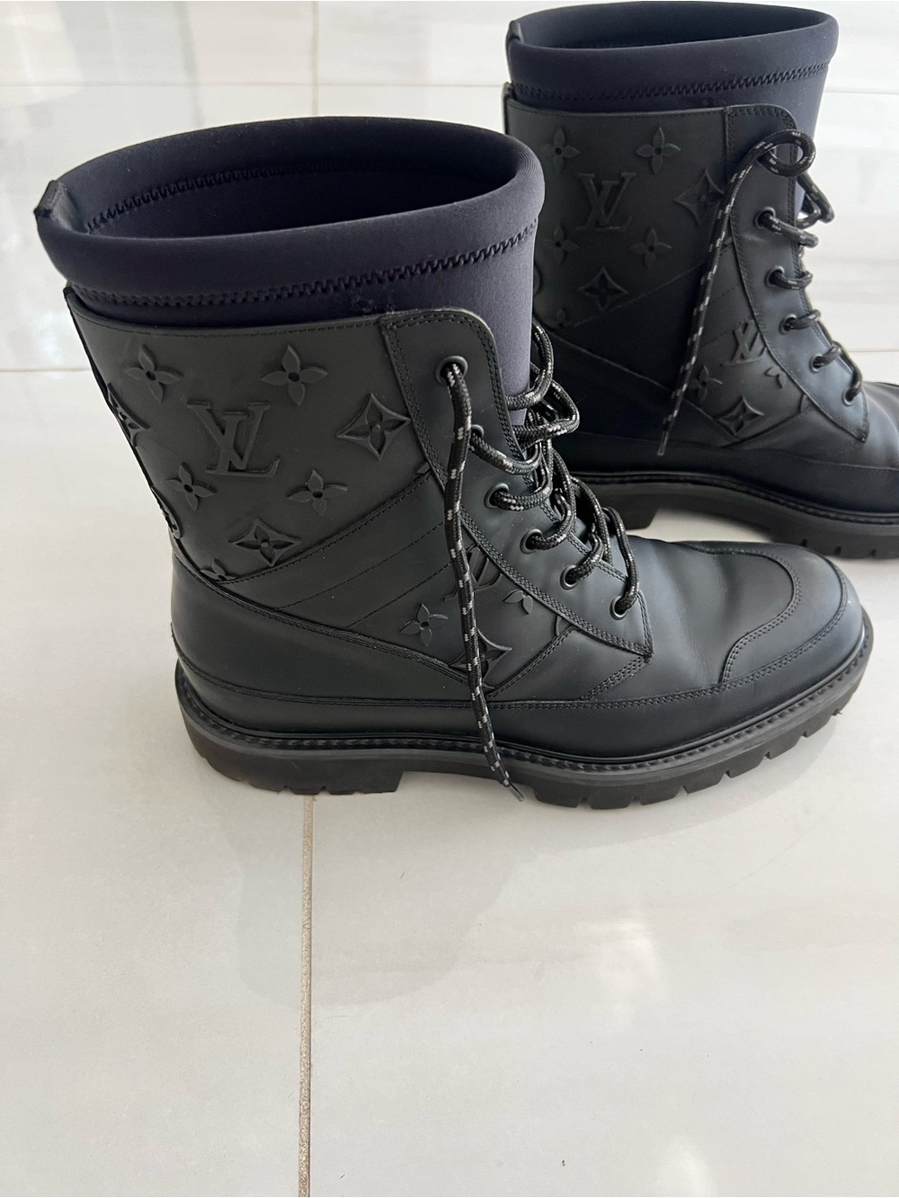 Louis Vuitton Black Embossed Monogram Lace-Up ankle Landscape Boot by Virgil